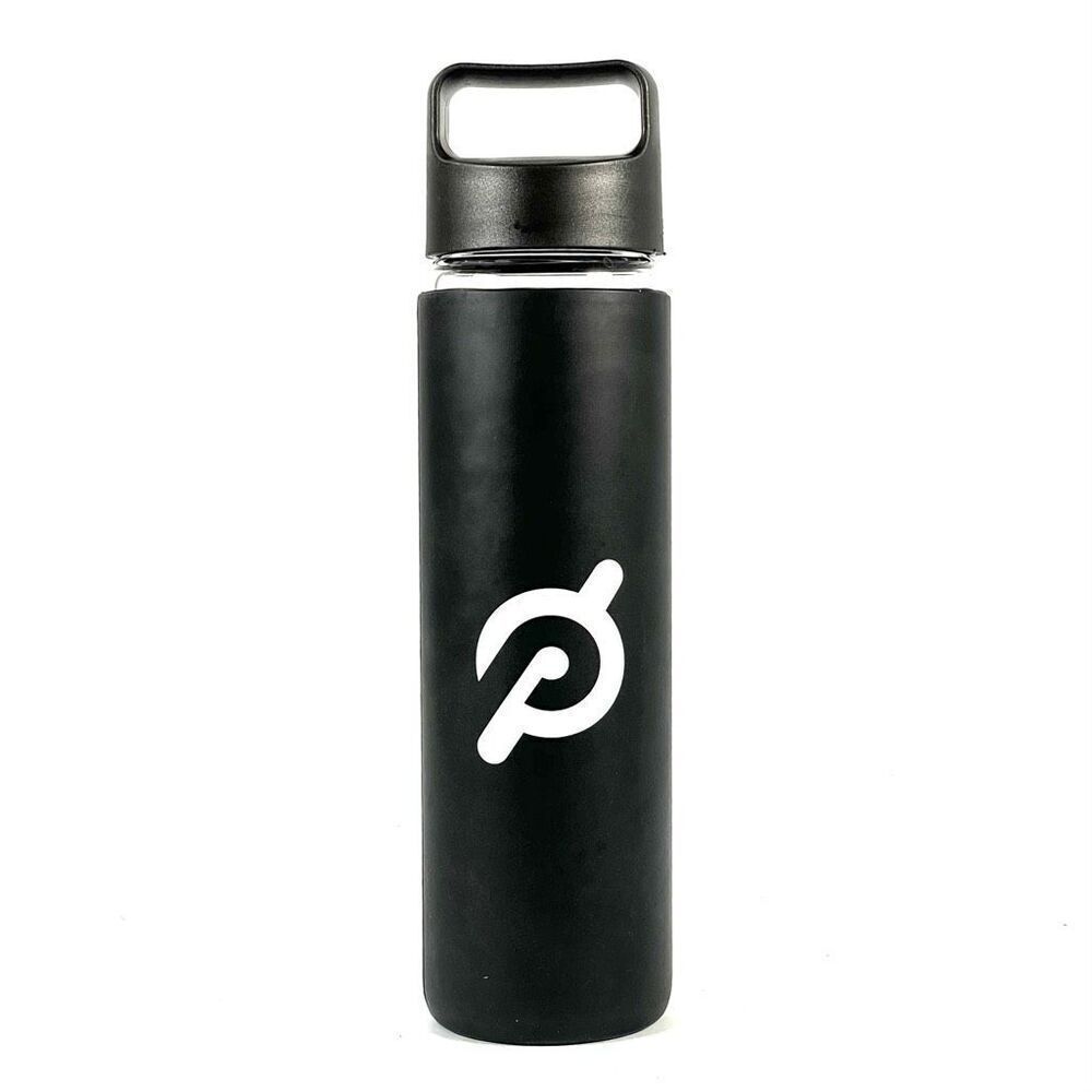 PELOTON Water‎ Bottle Black 16 oz Glass Silicone Case Travel Gym Workout